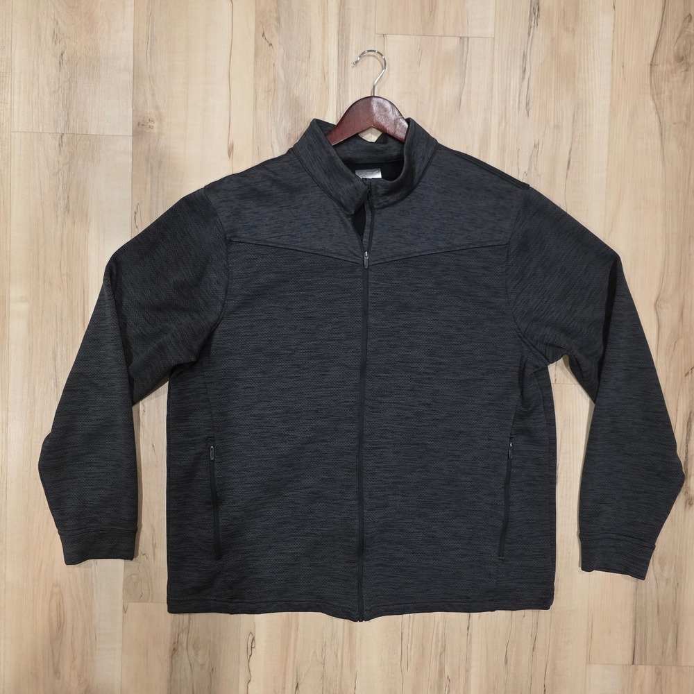 Greg Norman Mens XL Full Zip Jacket Charcoal Gray Textured Knit Golf Mock Neck